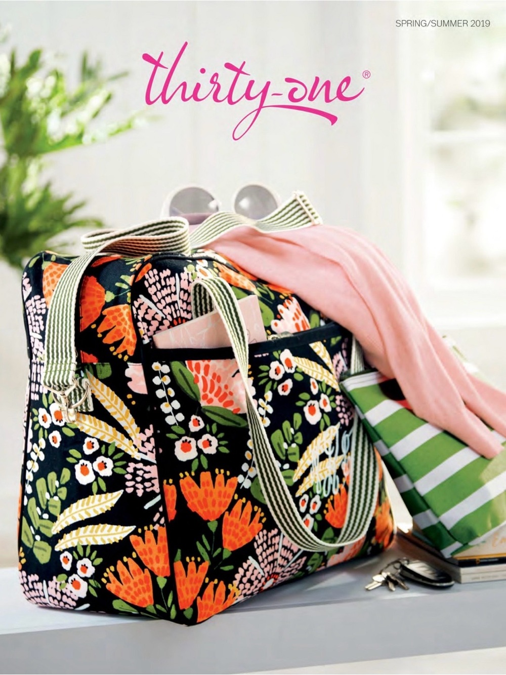Thirty-One Floral Weekend Travel Bag in Black, Orange & Green